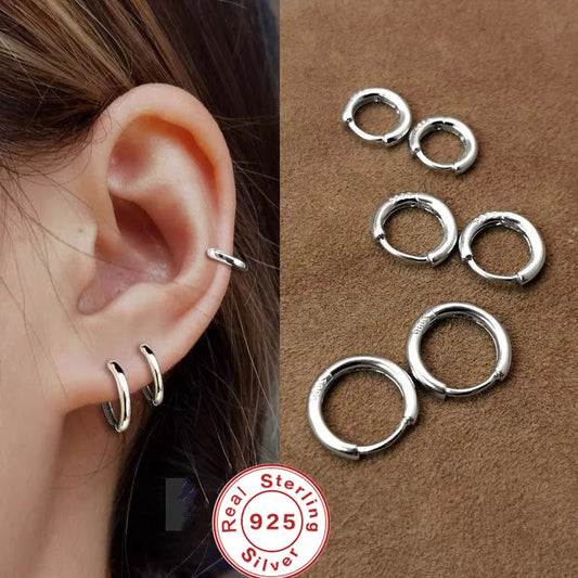 Exquisite 925 Sterling Silver Small Earrings, Plain Silver
