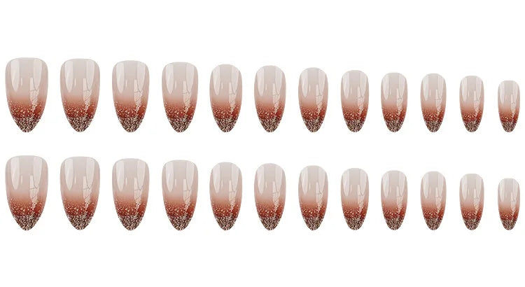 24Pcs Almond Fake Nails with Shimmery Powder