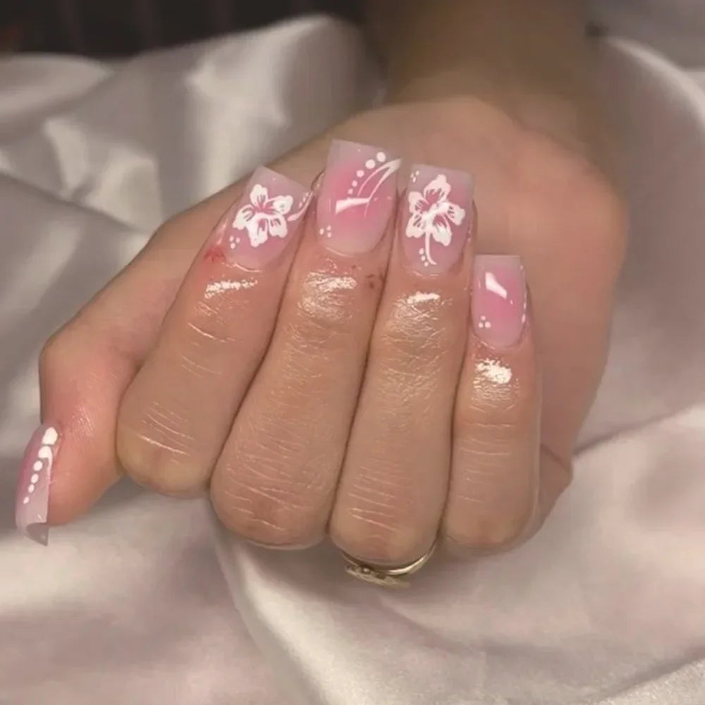24pcs Press on Nails Short Almond Bowknot Black Press on Nails