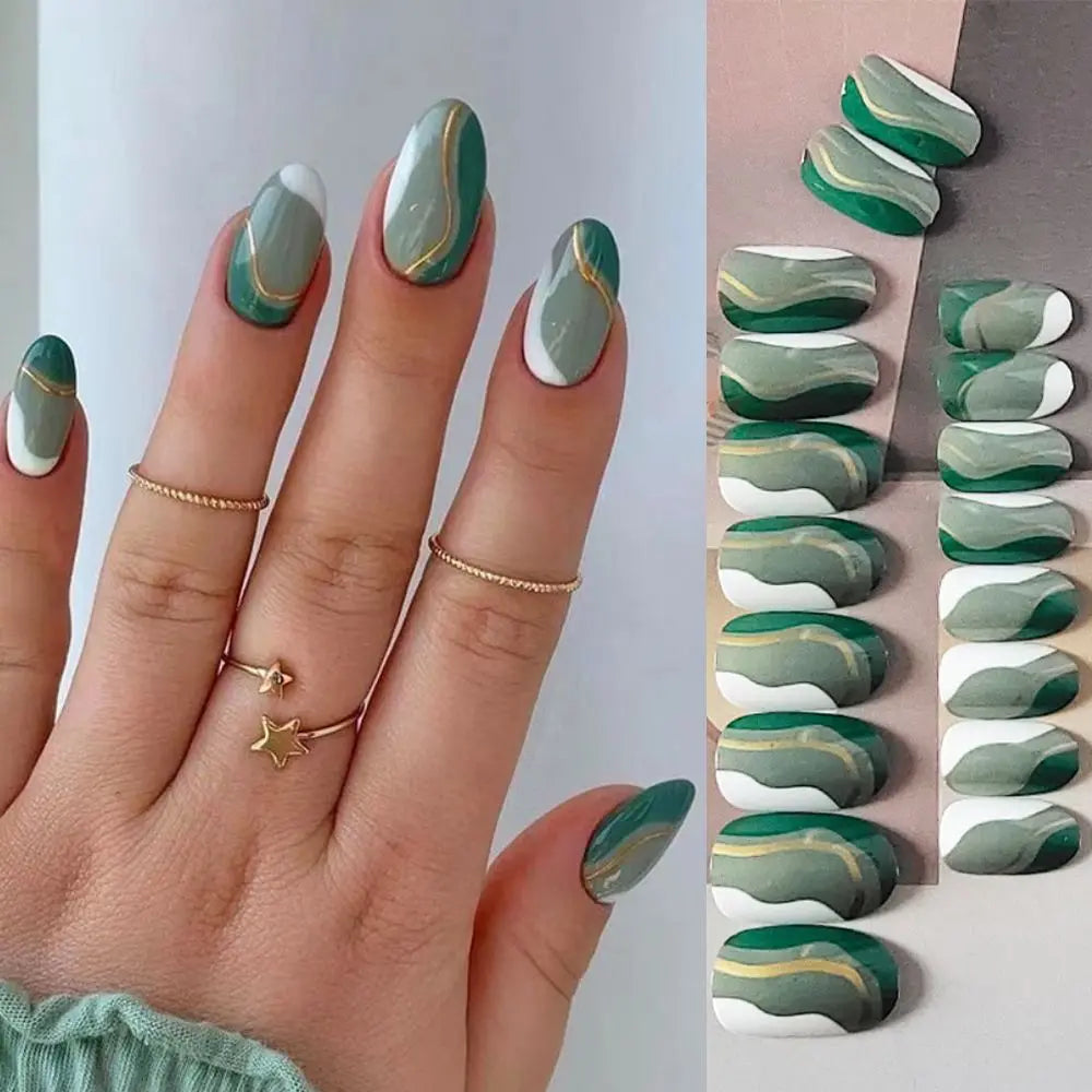 24pcs Press On Nails Full Cover DIY False Nails Fake Nails Short French Oval