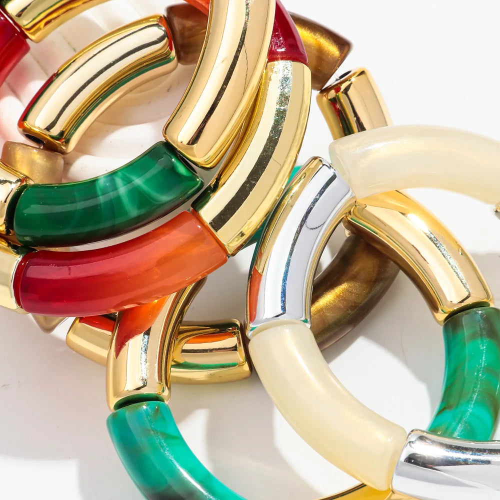 Bohemia Gold Silver Color Acrylic Chunky Bamboo