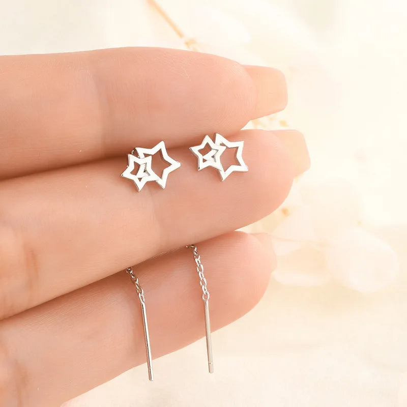 Drop Ear Line Long Hanging Earrings for Women Rose Gold